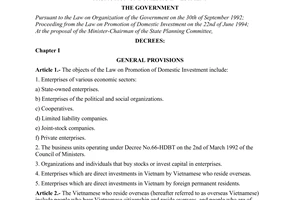 Decree No. 29-CP of May 12, 1995, stipulating detailed provisions for implementation of the Law on Promotion of Domestic Investment