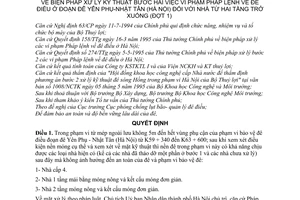 Quyết định 613-QĐ/ĐĐ biện pháp xử lý kỹ thuật bước hai việc vi phạm Pháp lệnh Đê điều đoạn Yên Phụ-Nhật Tân (Hà Nội) nhà từ hai tầng trở xuống (đợt 1)