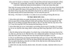 Thông tư 61-BT/TT hướng dẫn kế hoạch sơ kết công tác bảo vệ chăm sóc giáo dục trẻ em Việt Nam năm 1991-1995 xây dựng hành động vì trẻ em năm 1996-2000
