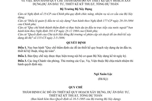 Quyết định 116-BXD/CSXD Quy chế thẩm định đồ án thiết kế quy hoạch xây dựng, dự án đầu tư, thiết kế kỹ thuật, tổng dự án