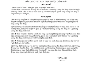 Nghị định 32-CP chuyển Cục Hàng không dân dụng việt nam trực thuộc Chính phủ