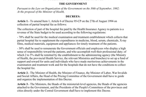 Decree No. 33-CP of May 23, 1995, to amend item 1, Article 6 of Decree No.95-CP on the 27th of August 1994 on collection of partial hospital fee