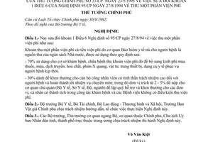 Nghị định 33-CP thu một phần viện phí để sửa đổi khoản 1 điều 6 của nghị định 95/CP