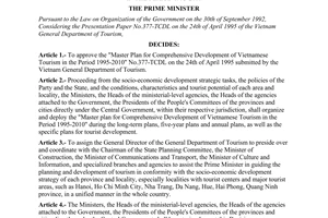 Decision No. 307-TTg of May 24, 1995, approving the master plan for apprehensive development of tourism in the period 1995-2010