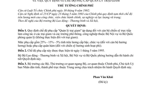 Quyết định 316/TTg quy định chế độ phụ cấp quản lý trại giam