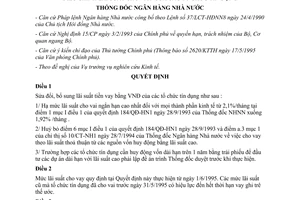 Quyết định 147/QĐ-NH1 1995 sửa đổi 184/QĐ-NH1 10/CT-NH1 điều chỉnh lãi suất cho vay tổ chức tín dụng