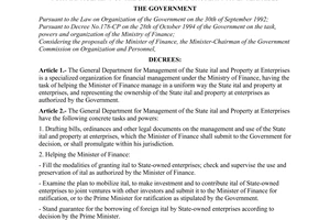 Decree No. 34-CP of May 27, 1995, on the task, powers and organization of the general department for management of the state ital and property at enterprises