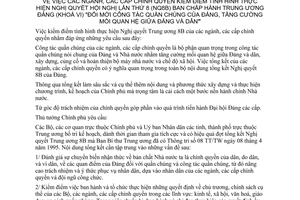 Chỉ thị 323/TTg ngành cấp chính quyền kiểm điểm thực hiện NQ8B BCHTW Đảng khóa 6 Đổi mới công tác quần chúng Đảng tăng cường quan hệ Đảng dân