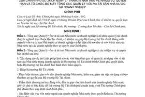 Nghị định 34-CP nhiệm vụ, quyền hạn và tổ chức bộ máy Tổng cục Quản lý vốn và tài sản Nhà nước tạidoanh nghiệp