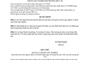 Quyết định 939/BYT-QĐ Quy chế quản lý thuốc gây nghiện và danh mục thuốc gây nghiện