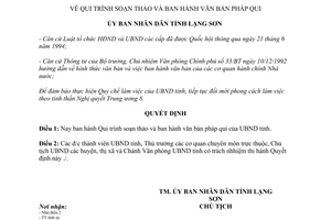 Quyết định 497 UB/QĐ 1995 qui trình soạn thảo ban hành văn bản Lạng Sơn