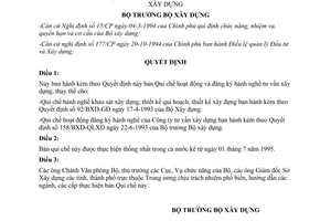 Quyết định 19 BXD-CSXD năm 1995 qui chế hoạt động đăng ký hành nghề tư vấn xây dựng