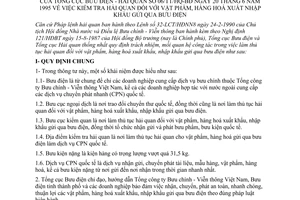 Thông tư liên tịch 06/TT/HQ-BĐ kiểm tra hải quan vật phẩm hàng hóa xuất nhập khẩu gửi qua bưu điện