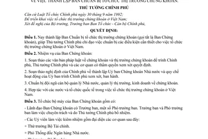 Quyết định 361-TTg thành lập Ban Chuẩn bị tổ chức thị trường chứng khoán