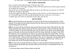 Quyết định 362-TTg đầu tư Đại học Quốc gia Hà Nội bước I (tại Hà Nội)