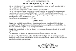 Quyết định 2164/GD-ĐT qui định tiêu chuẩn trường, lớp, thư viện, thiết bị giáo dục trường, lớp, thư viện, thiết bị giáo dục ở trường tiểu học