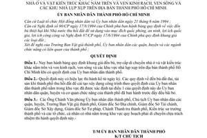 Quyết định 4755/QĐ-UB-QLĐT quy định khung giá đền bù, trợ cấp di chuyển nhà ở vật kiến trúc khác nằm trên ven kinh rạch ven sông nhà lụp xụp TPHCM