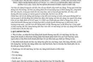 Thông tư 19/BXD-VLXD mặt hàng vật liệu xây dựng kinh doanh điều kiện đô thị hướng dẫn Nghị định 02/CP