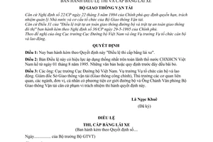 Quyết định 3359-QĐ/TCCB-LĐ Điều lệ Thi và Cấp bằng lái xe