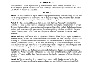 Decree No. 40-CP of July 03, 1995, on repaying foreign debts with goods and services paid for in foreign currency