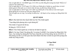 Quyết định 3407/QĐ-KH-KT bản Tiêu chuẩn ngành 22-TCN 226-95 "Trạm đăng kiểm phương tiện cơ giới đường bộ"