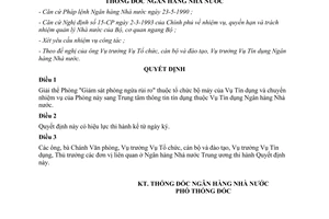 Quyết định 187/QĐ-NH9 điều chỉnh tổ chức bộ máy Vụ Tín dụng 1995