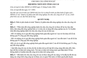 Nghị quyết 04/NQ-HĐND 1995 tỷ lệ phần trăm đất nông nghiệp cho nhu cầu công ích Lào Cai