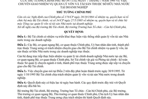 Quyết định 397-TTg chuyển giao nhiệm vụ quản lý vốn và tài sản thuộc sở hữu Nhà nước tại doanh nghiệp