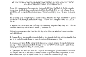 Chỉ thị 19/CT-UB 1995 cấm đập tường hàng rào để xây dựng nhà cho thuê hoặc ở Đắk Lắk