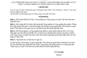 Nghị định 44-CP phê chuẩn điều lệ tổ chức và hoạt động của tổng công ty cà phê Việt Nam
