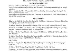 Quyết định 415-TTg thành lập Hội đồng Giải thưởng Hồ Chí Minh và giải thưởng Nhà nước khoa học và công nghệ