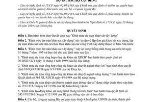 Quyết định 177/BXD-VKT năm 1995 Định mức dự toán khảo sát xây dựng