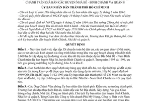 Quyết định 5352/QĐ-UB-QLĐT ban hành bảng quy định đền bù, trợ cấp, di chuyển dân cư khu vực quy hoạch xây dựng dự án Bắc Nhà Bè - Nam Bình Chánh