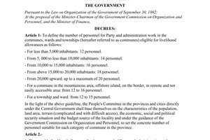 Decree No. 50-CP of July 26, 1995, on the livelihood allowance for public employees in the communes, wards and townships