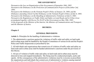 Decree No. 49-CP of July 26, 1995, providing for administrative sanctions against violations of traffic order and safety on land roads and in urban areas