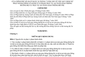 Nghị định 49-CP quy định xử phạt hành chính về hành vi vi phạm trật tự an toàn giao thông đường bộ và trật tự an toàn giao thông đô thị