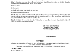 Quyết định 499QĐ/ĐC mẫu sổ địa chính mục kê đất