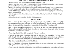 Quyết định 1500/TC-UBTH thành lập Trạm Đăng kiểm phương tiện cơ giới