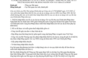 Công văn 1752/TC/TCT xử lý thuế nhập khẩu hàng hoá nhập khẩu bằng nguồn vốn vay ODA của Pháp