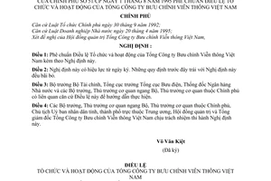 Nghị định 51-CP phê chuẩn Điều lệ tổ chức và hoạt động của Tổng công ty Bưu chính Viễn thông Việt nam