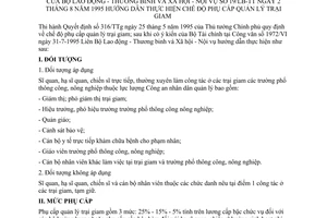 Thông tư liên Bộ 19/LB-TT hướng dẫn thực hiện chế độ phụ cấp quản lý trại giam