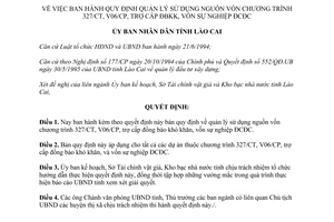 Quyết định 329/QĐ.UB 1995 quản lý sử dụng nguồn vốn chương trình 327/CT Lào Cai