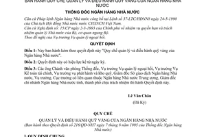 Quyết định 216/QĐ-NH7 Quy chế quản lý điều hành quỹ vàng Ngân hàng Nhà nước