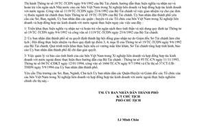 Chỉ thị 41/CT-UB-KT triển khai thực hiện nghĩa vụ nhận nợ hoàn trả vốn NSNN bên Việt Nam Xí nghiệp liên doanh hợp đồng hợp tác kinh doanh nước ngoài