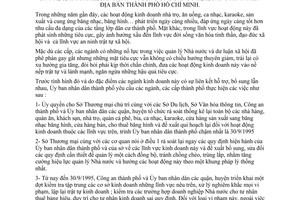 Chỉ thị 42/CT-UB-NCVX chấn chỉnh hoạt động kinh doanh lĩnh vực nhà trọ ăn uống ca nhạc karaoke sản xuất cung ứng băng nhạc băng hình TP HCM