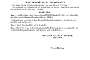 Quyết định 5958/QĐ-UB bãi bỏ điều 5, điều 6 Quyết định 239/QĐ-UB nghĩa vụ tài chính