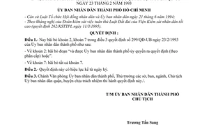 Quyết định 5961/QĐ-UB bãi bỏ khoản 2, khoản 7 điều 3 Quyết định 299/QĐ-UB