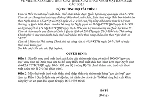 Quyết định 904-TC/TCT/QĐ sửa đổi mức thuế suất thuế nhập khẩu mặt hàng gạo các loại