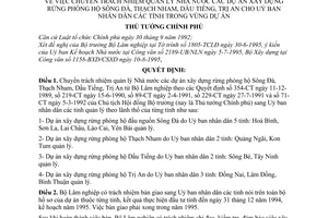 Quyết định 507-TTg chuyển trách nhiệm quản lý nhà nước dự án xây dựng rừng phòng hộ sông đà, thạch nham, dầu tiếng, trị an