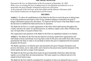 Decision No. 525-TTg of August 31, 1995, to establish the bank for the poor